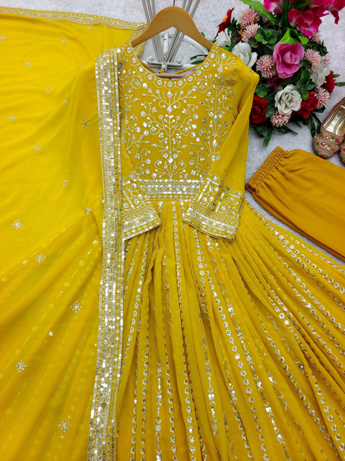 HOS WW-1207 Fox Georgette Gown Set with Embroidery & Dupatta