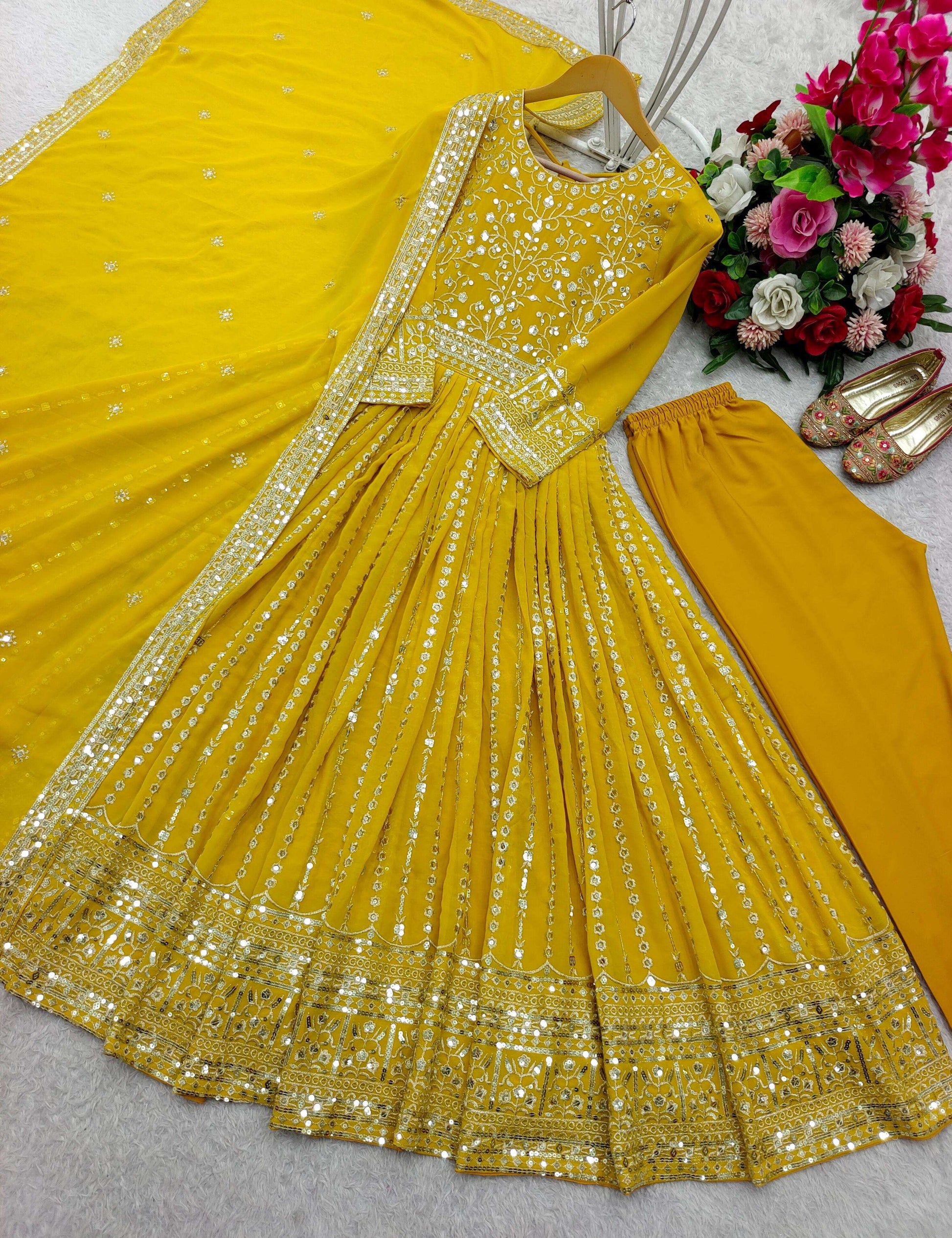 HOS WW-1207 Fox Georgette Gown Set with Embroidery & Dupatta