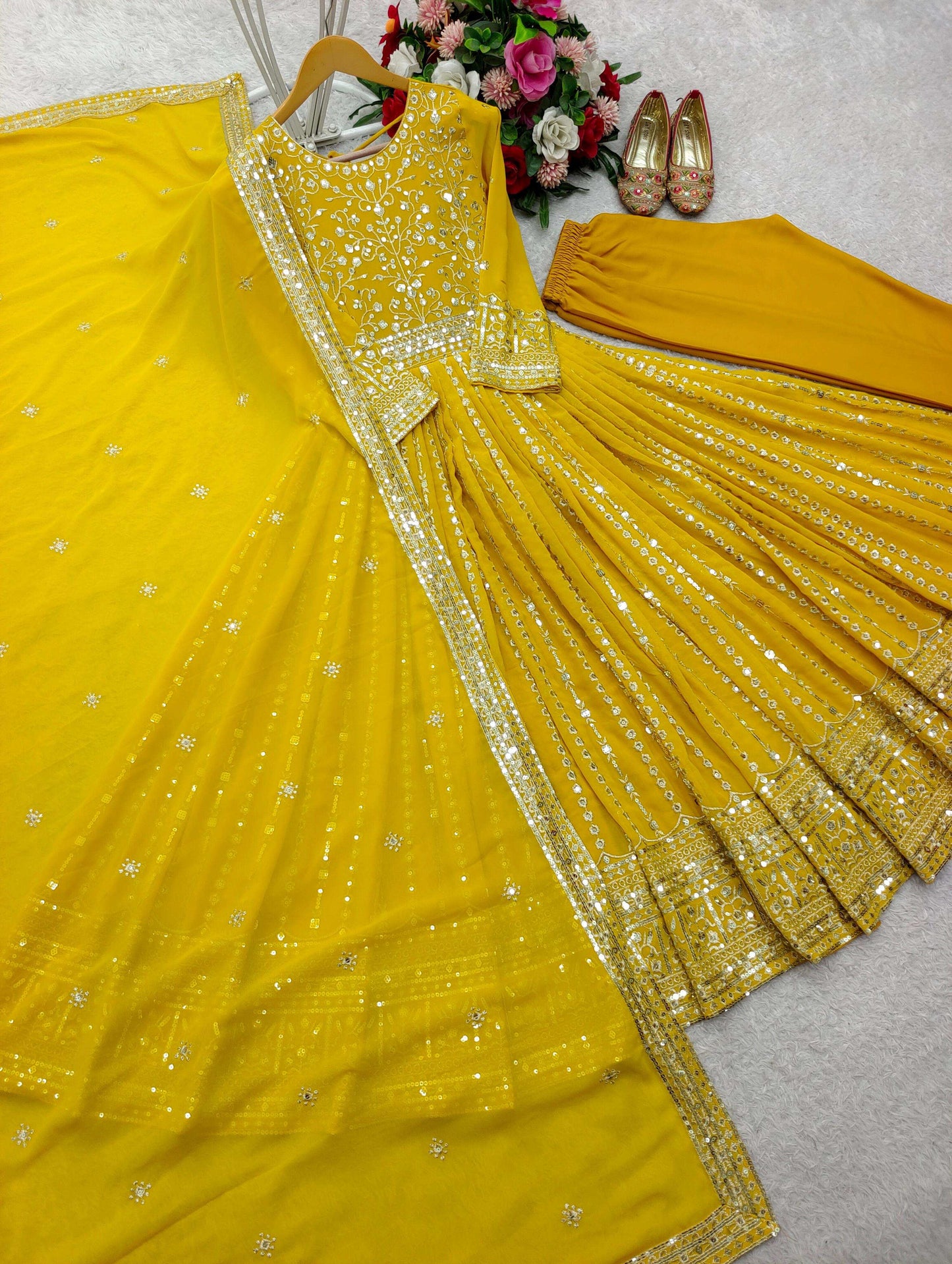 HOS WW-1207 Fox Georgette Gown Set with Embroidery & Dupatta