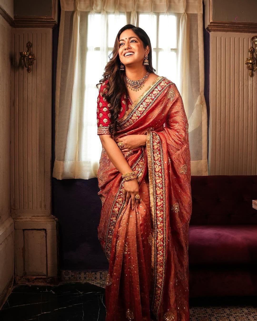 Heavy Banarasi Crush Saree – Sequins & Coding Embroidery Work with Ready Lace Border | House of ShiVisha™ | Code: KK-GRIVA - 