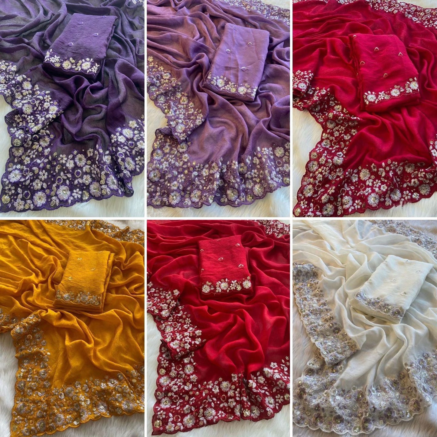 Heavy Crush Silk Saree – Multi Thread & Sequins Embroidery C-Pallu with Cutwork Border | House of ShiVisha™ | Code: KK-KRITIKA