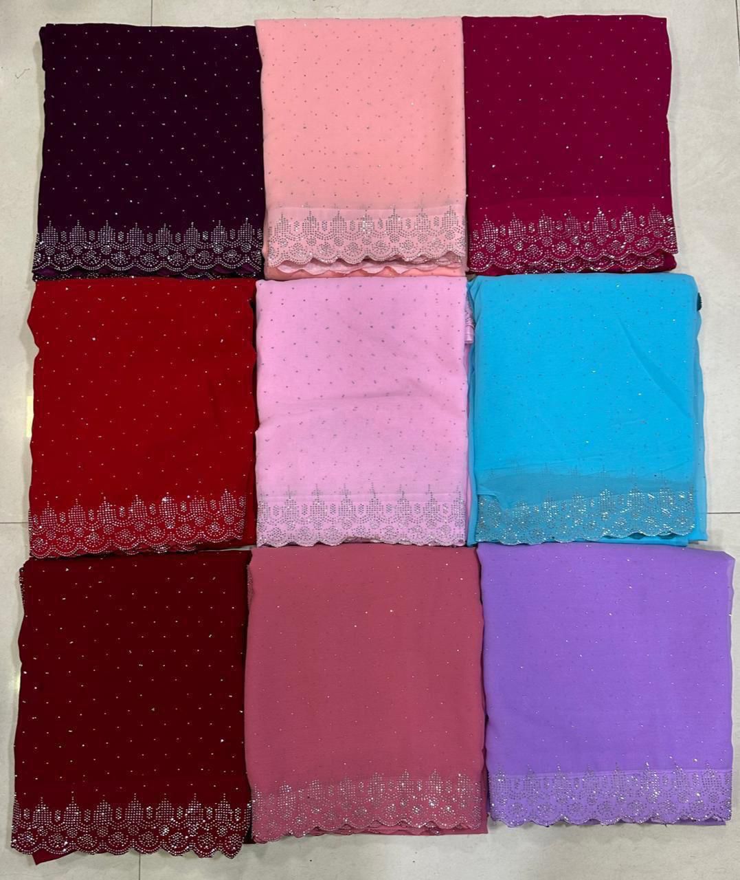 Heavy Georgette Saree – All Over Sirozski Work with Cutwork Border & Embroidered Blouse | House of ShiVisha™ | Code: KK-0234 