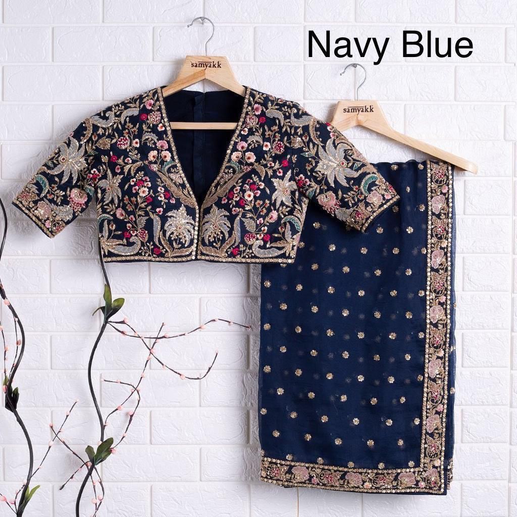 Heavy Georgette Saree – Embroidery Butti Work with Lace Border & Satin Banglory Blouse | House of ShiVisha™ | Code: KK-090