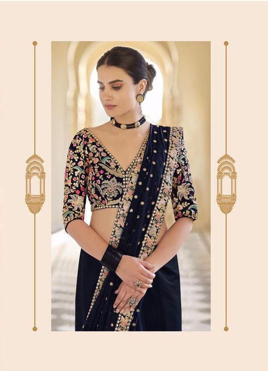 Heavy Georgette Saree – Embroidery Butti Work with Lace Border & Satin Banglory Blouse | House of ShiVisha™ | Code: KK-090