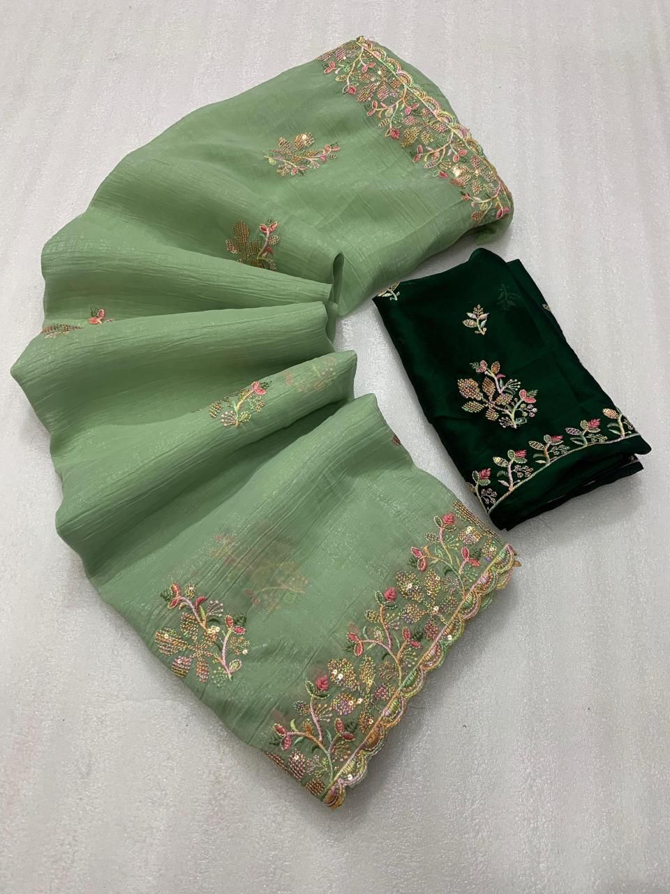 crunchy Designer Saree with Beautiful Sequence Embroidery C-Pallu Saree