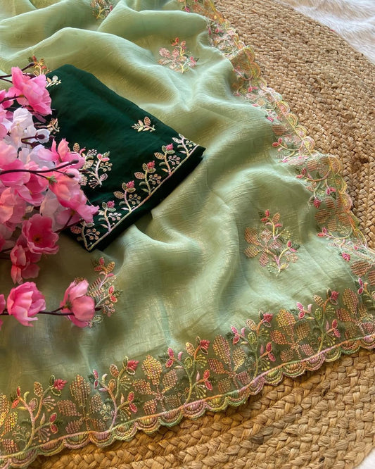crunchy Designer Saree with Beautiful Sequence Embroidery C-Pallu Saree