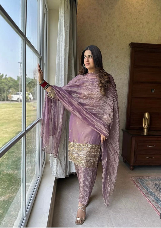 New Twin-Tisyu Net Top-Pent and Dupatta Set Fully Stitched Ready To Wear