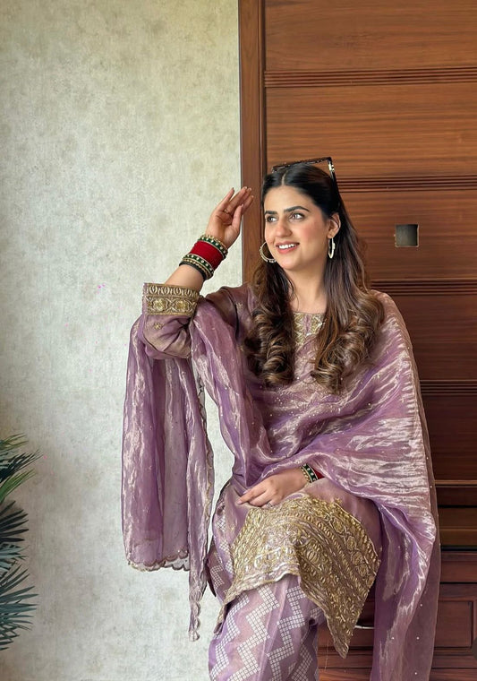 New Twin-Tisyu Net Top-Pent and Dupatta Set Fully Stitched Ready To Wear
