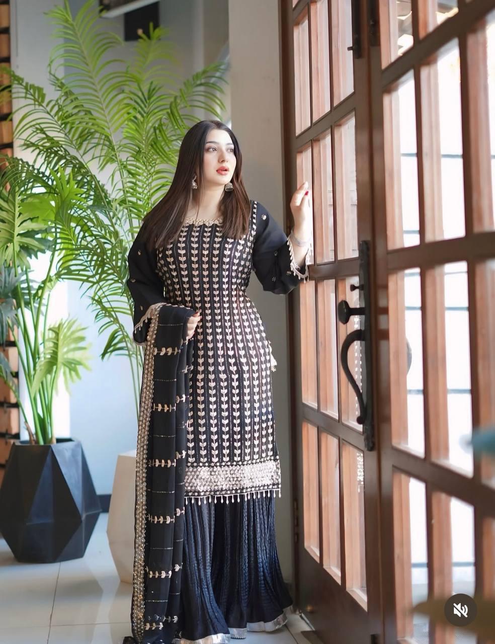 Fox Georgette Top-Sarara and Dupatta Set Fully Stitched Ready To Wear 🔥😍🥰*