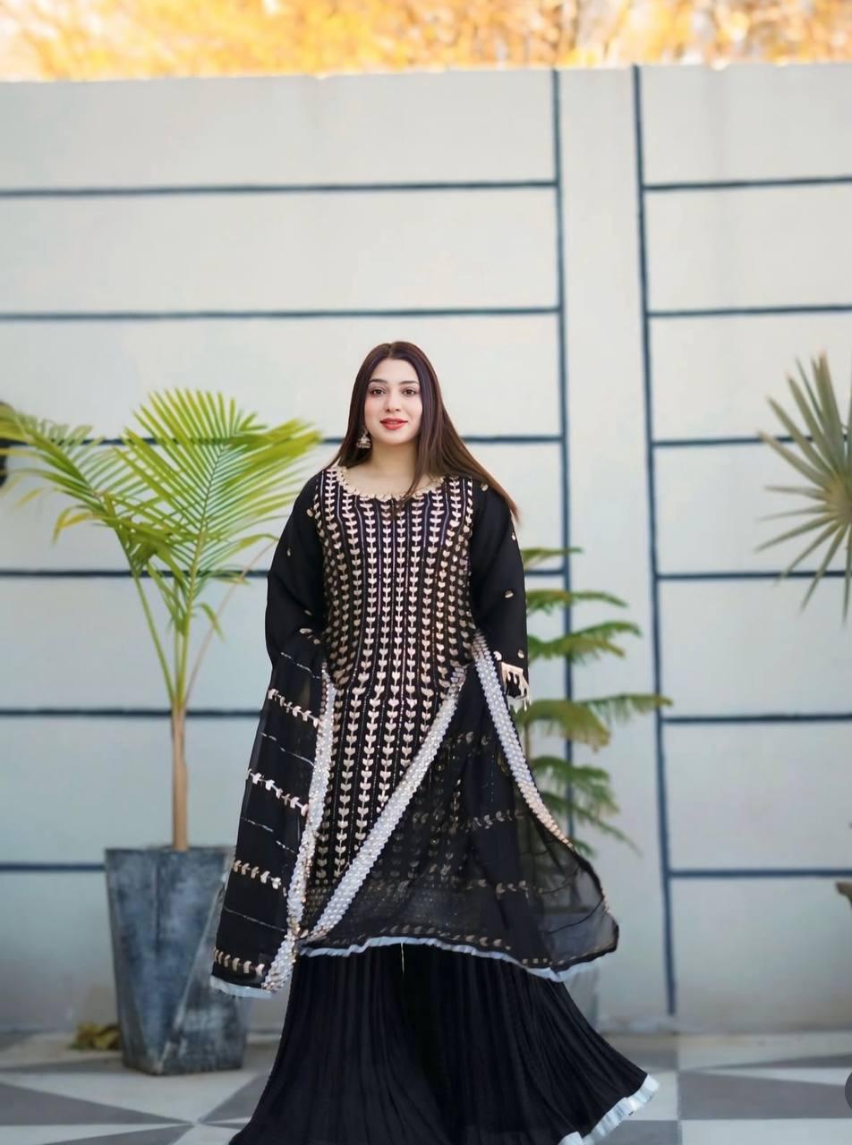 Fox Georgette Top-Sarara and Dupatta Set Fully Stitched Ready To Wear 🔥😍🥰*