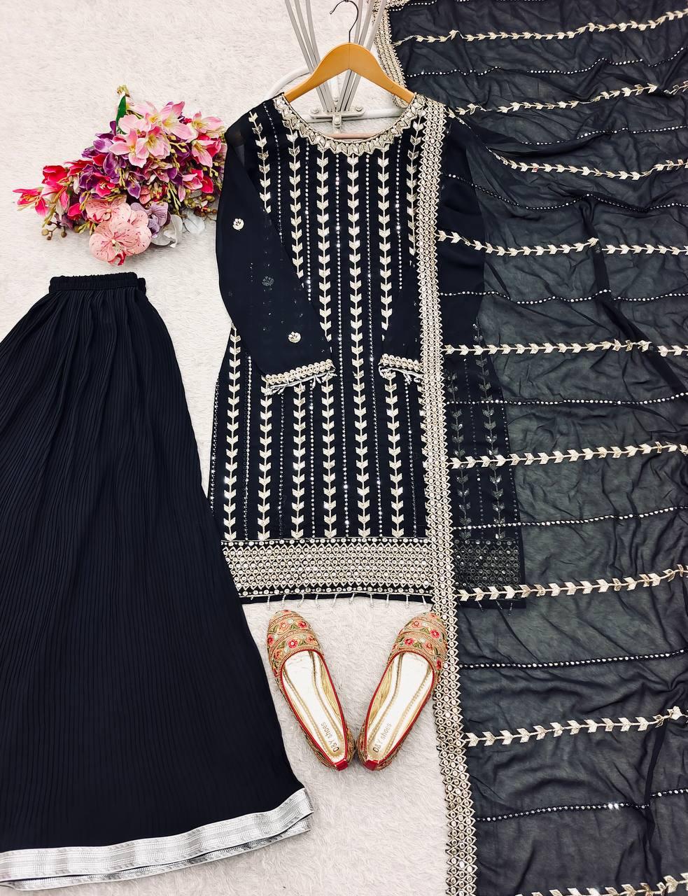 Fox Georgette Top-Sarara and Dupatta Set Fully Stitched Ready To Wear 🔥😍🥰*