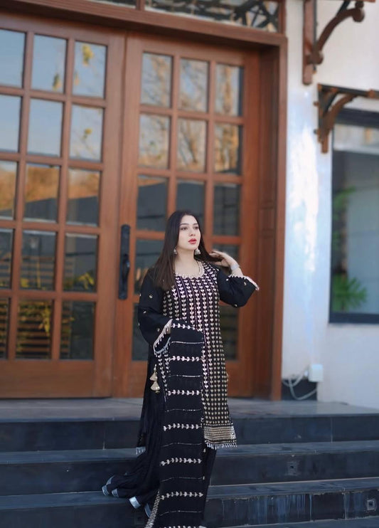 Fox Georgette Top-Sarara and Dupatta Set Fully Stitched Ready To Wear 🔥😍🥰*