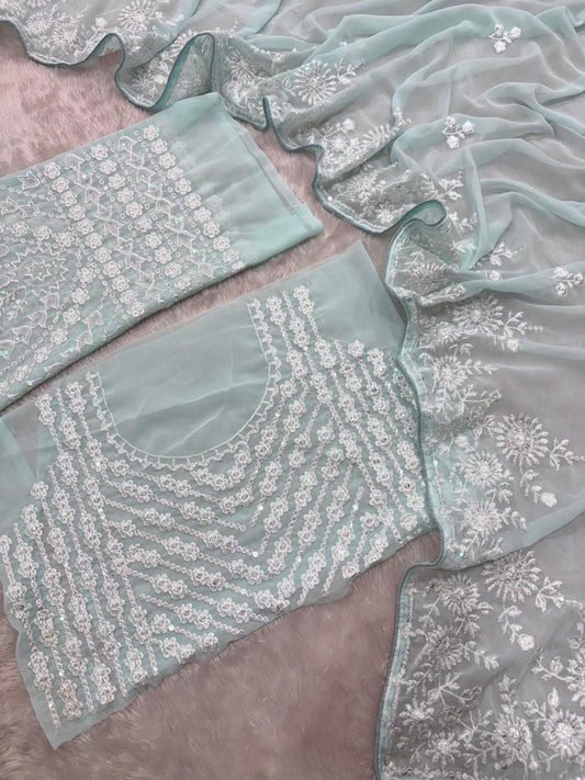 Premium Georgette Saree Embellished With Thread Embroidery And Beautiful Sequins Work
