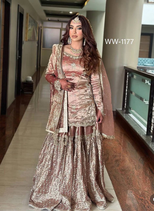 Zimmy-Chu Silk Top-Sarara and Dupatta Set Fully Stitched Ready To Wear