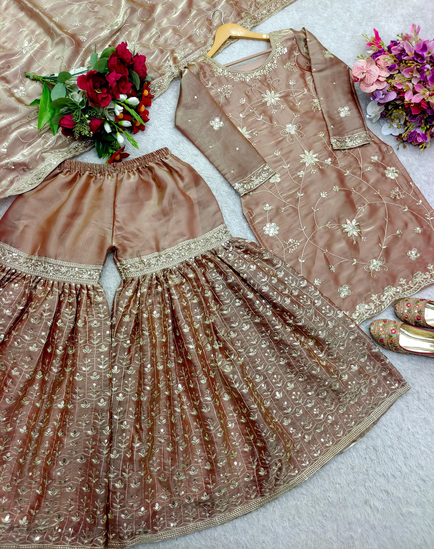 Zimmy-Chu Silk Top-Sarara and Dupatta Set Fully Stitched Ready To Wear