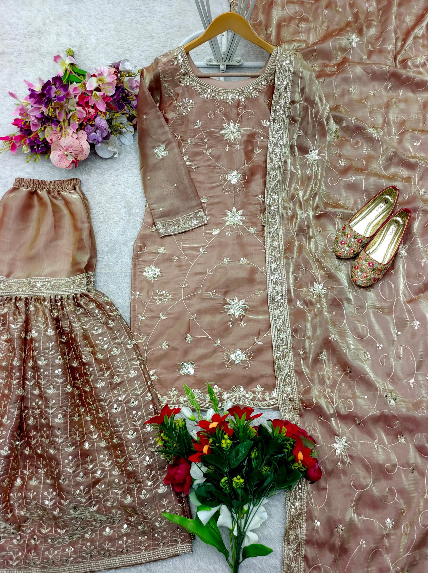 Zimmy-Chu Silk Top-Sarara and Dupatta Set Fully Stitched Ready To Wear