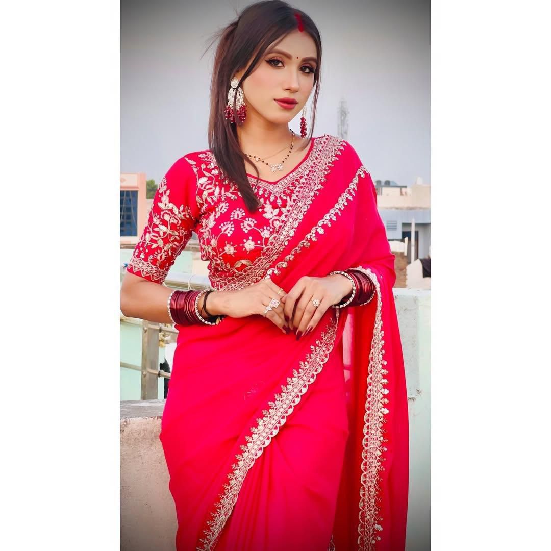 DESIGNER HEAVY PARTY WEAR EMBRODERY WORK SAREE 🚨