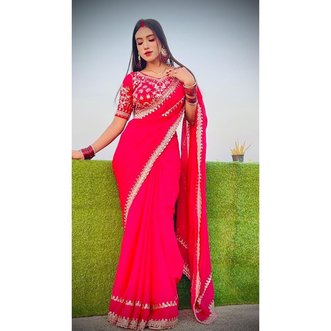 DESIGNER HEAVY PARTY WEAR EMBRODERY WORK SAREE 🚨