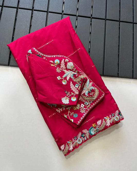DESIGNER HEAVY EMBRODERY WORK WITH FULLY STICH BLOUSE SAREE 🚨