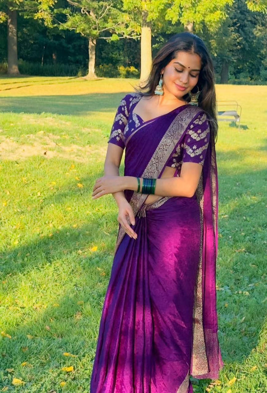 Viscose Chinon Weaving Pattern Saree With Dola Banarasi Silk Blouse