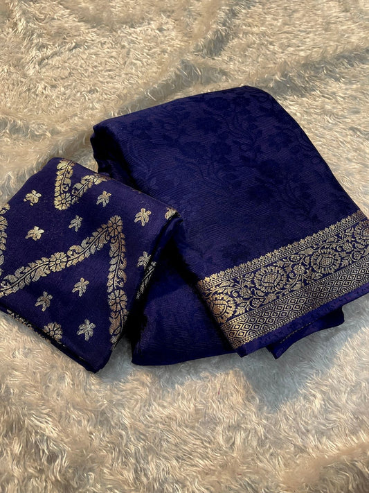 Viscose Chinon Weaving Pattern Saree With Dola Banarasi Silk Blouse