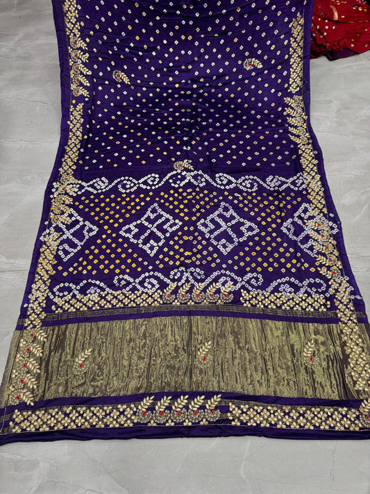 Gaji Silk Original Bandhani With Gota Pati Hand Work Saree ❤