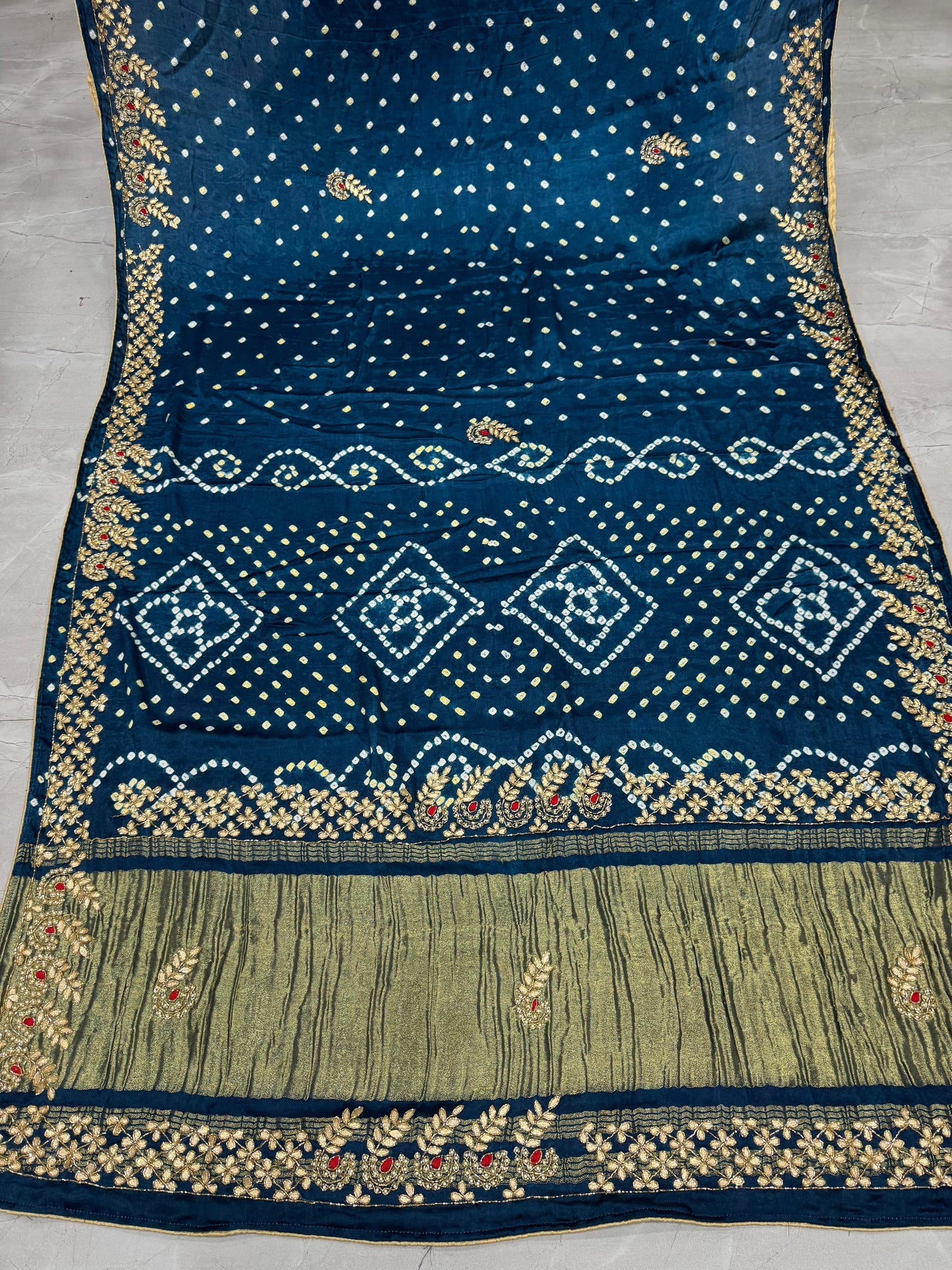 Gaji Silk Original Bandhani With Gota Pati Hand Work Saree ❤