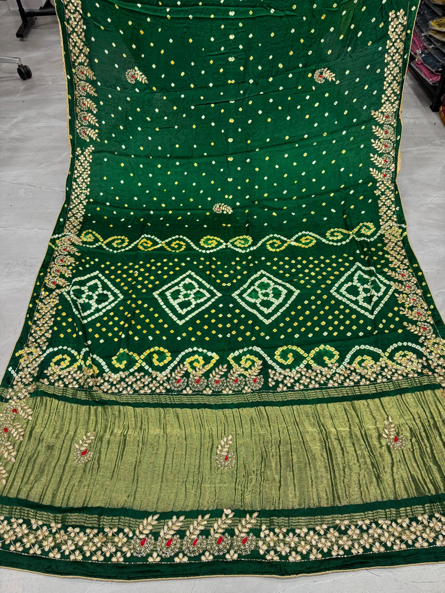 Gaji Silk Original Bandhani With Gota Pati Hand Work Saree ❤