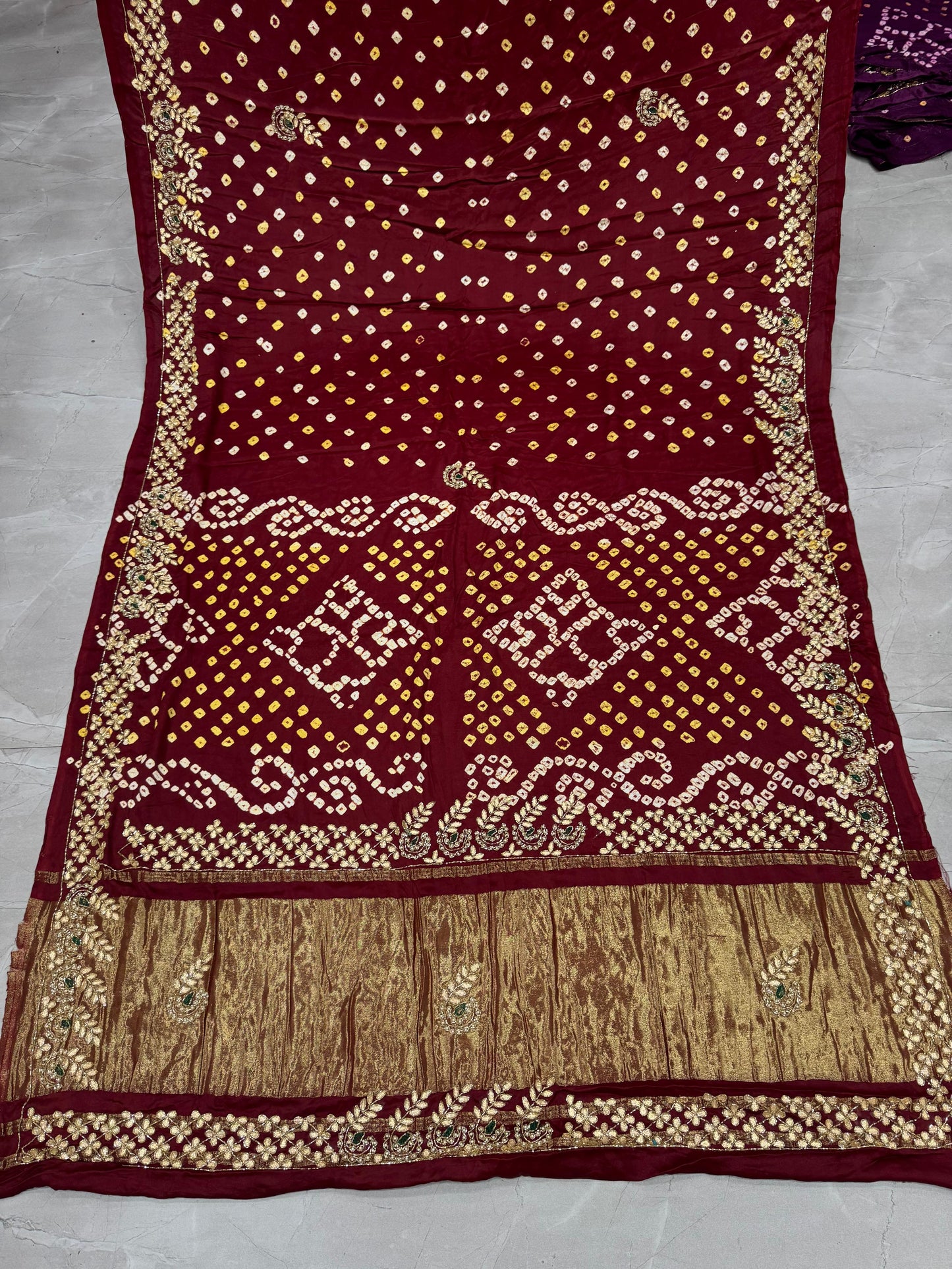 Gaji Silk Original Bandhani With Gota Pati Hand Work Saree ❤