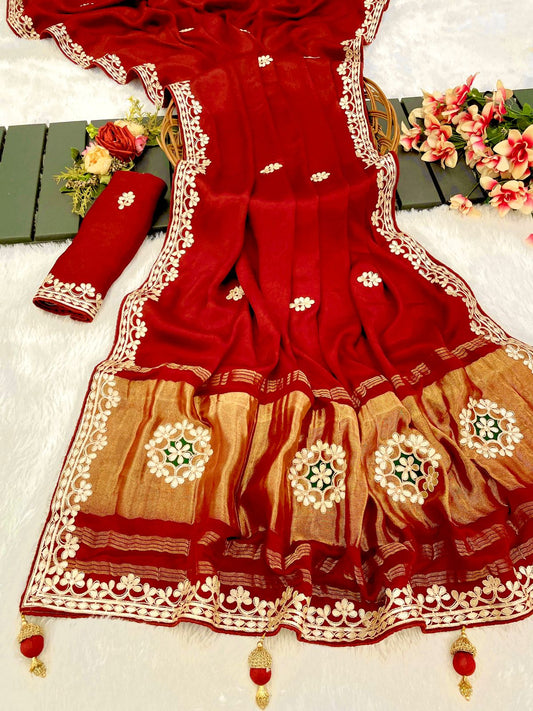 Gaji Silk Original Gala Pallu With Gota Pati Hand Work Saree ❤