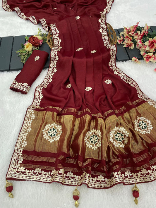 Gaji Silk Original Gala Pallu With Gota Pati Hand Work Saree ❤