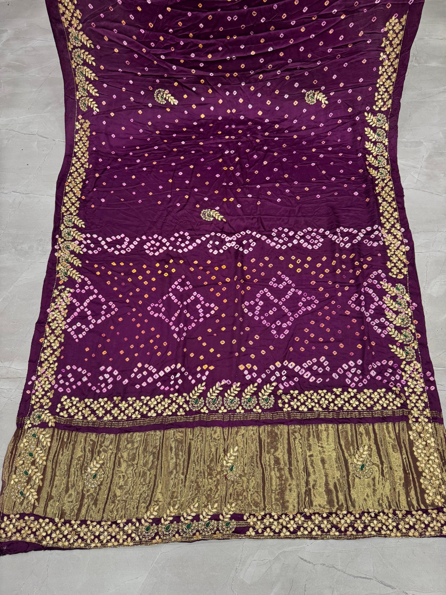 Gaji Silk Original Bandhani With Gota Pati Hand Work Saree ❤