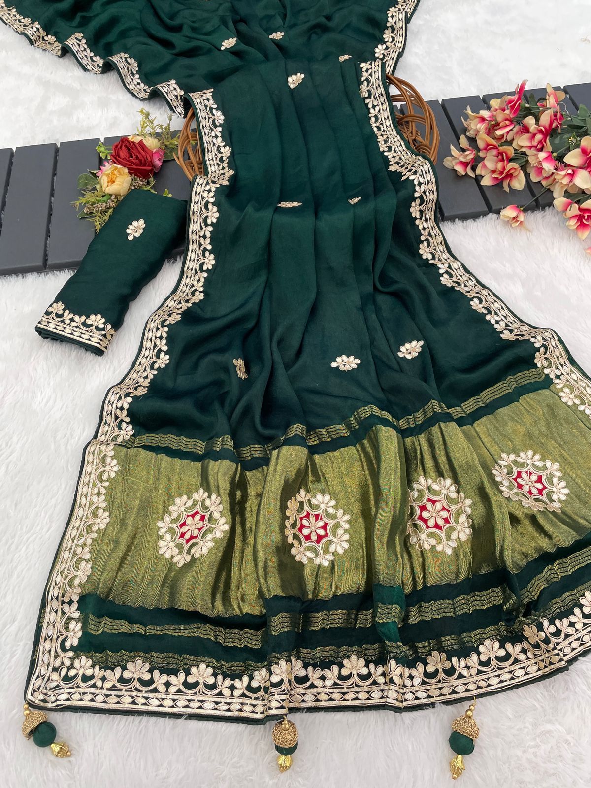 Gaji Silk Original Gala Pallu With Gota Pati Hand Work Saree ❤