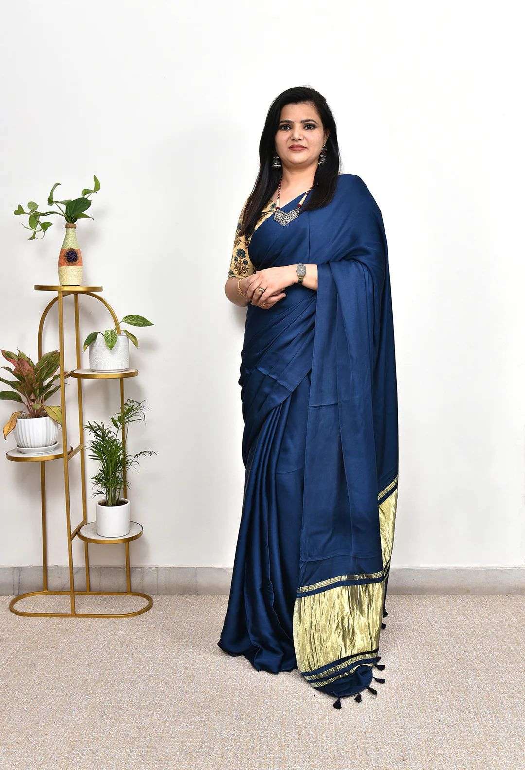 HOS Pure Gaji Silk Saree – Plain Saree with Original Lagdi Patta Pallu & Running Blouse - House Of ShiVisha