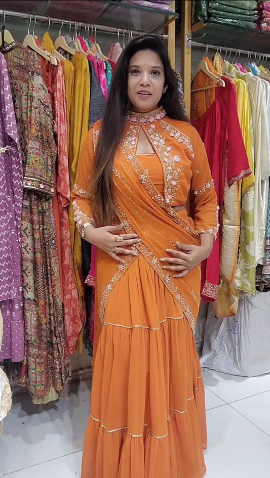 WEDDING SEASON SPECIAL FANCY PARTY WEAR FAUX GEORGETTE LEHENGA SAREE WITH HEAVY WORK BLOUSE AND