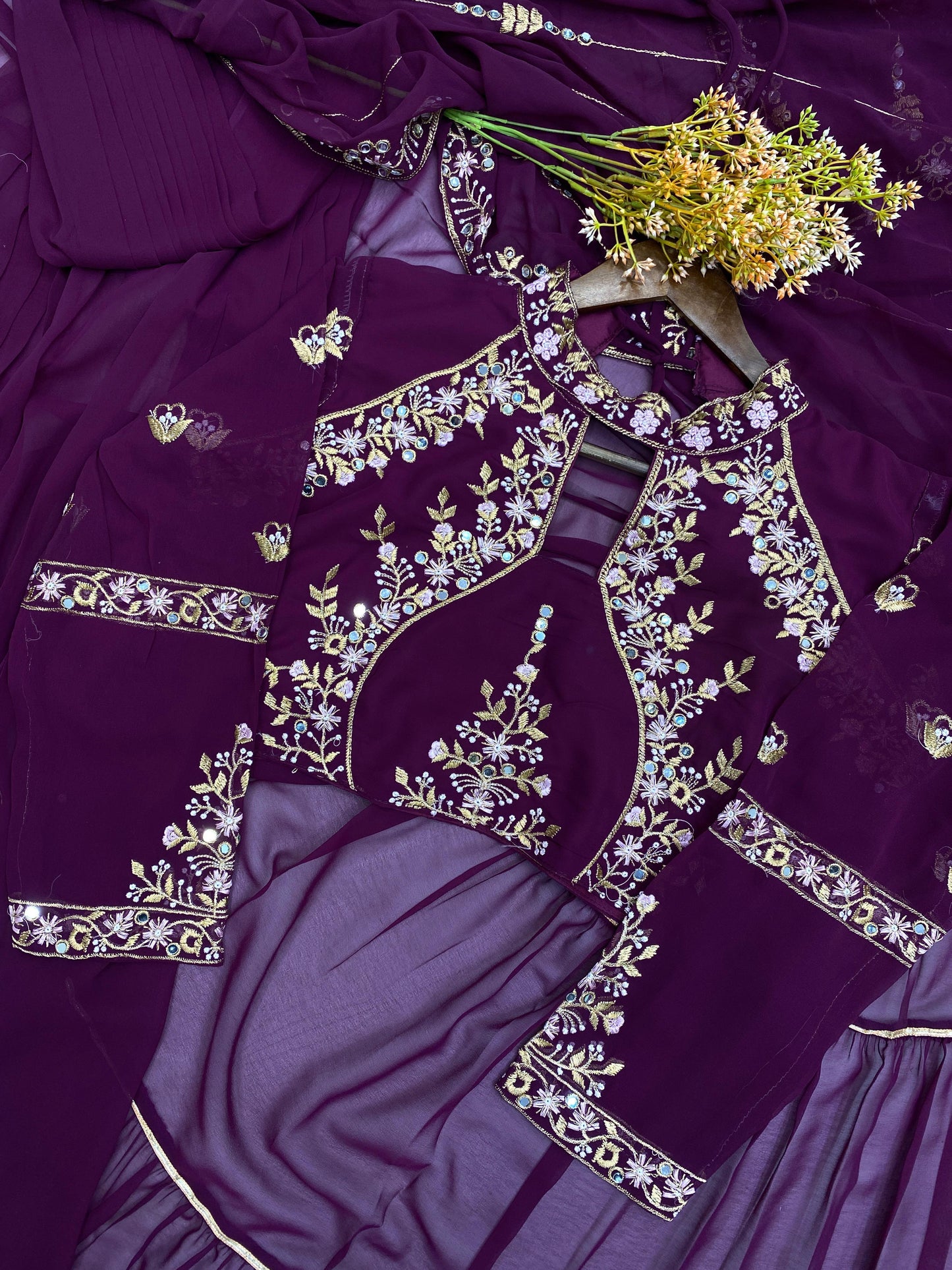 WEDDING SEASON SPECIAL FANCY PARTY WEAR FAUX GEORGETTE LEHENGA SAREE WITH HEAVY WORK BLOUSE AND
