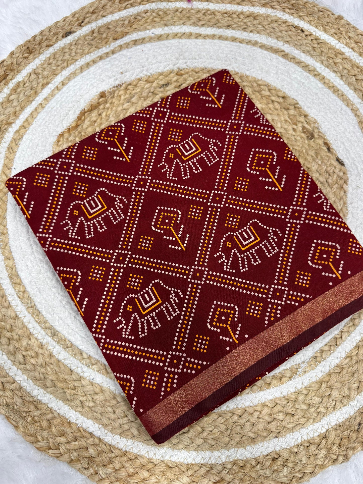 Gadhval New Bandhani Saree  Print Bandhej
