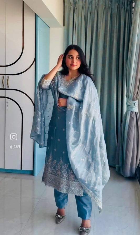 Pure Gold Crush Top& Pent Dupatta Set Fully Stitched Ready To Wear suit
