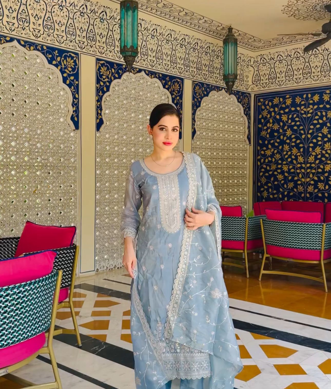 Pure Gold Crush Top& Pent Dupatta Set Fully Stitched Ready To Wear suit