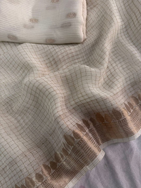 Onam Special  Pure Georgette Viscose Chex Saree With Viscose Chinon Weaving Butti Blouse