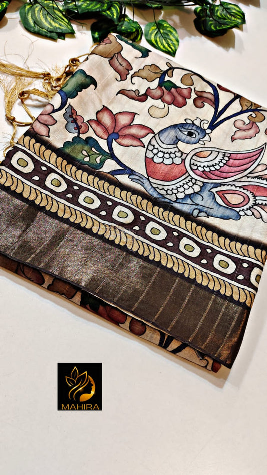 Soft Tusser Kalamkari Print Sarees