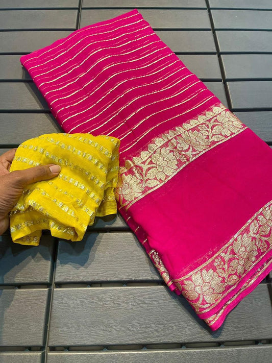 Viscose Georgette Saree With Dola Banarasi Silk Contrast Blouse