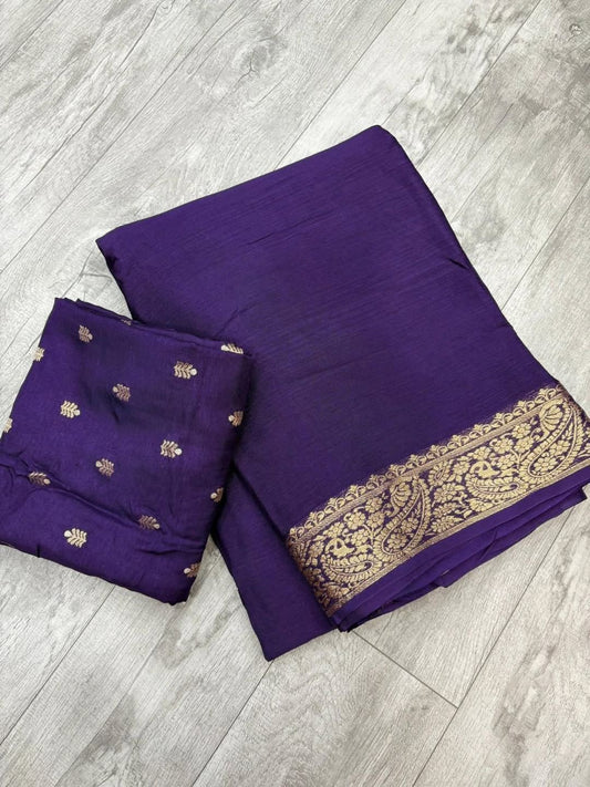 Pure viscose Georgette saree original quality with jacquard border with same color jacquard viscose blouse