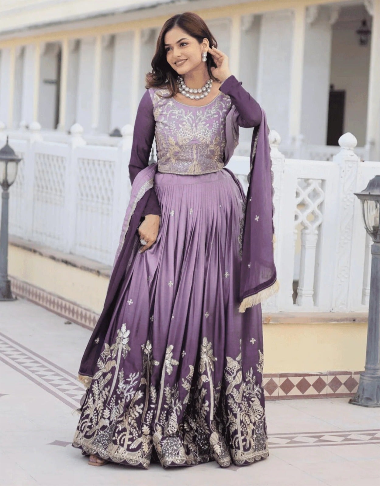 Superb Quality Fancy Neck Gown With Peacock Feather Design 🦚