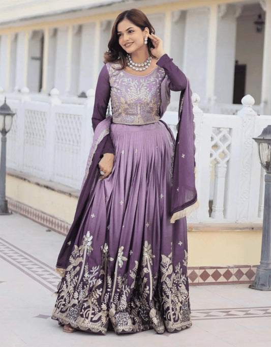 Superb Quality Fancy Neck Gown With Peacock Feather Design 🦚