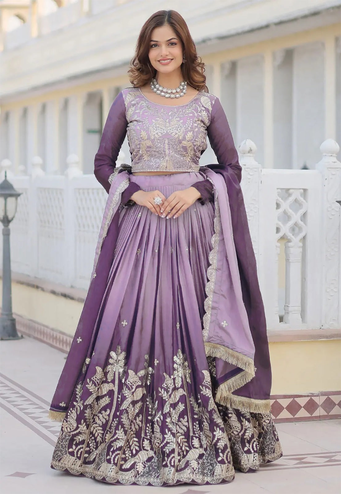 Superb Quality Fancy Neck Gown With Peacock Feather Design 🦚