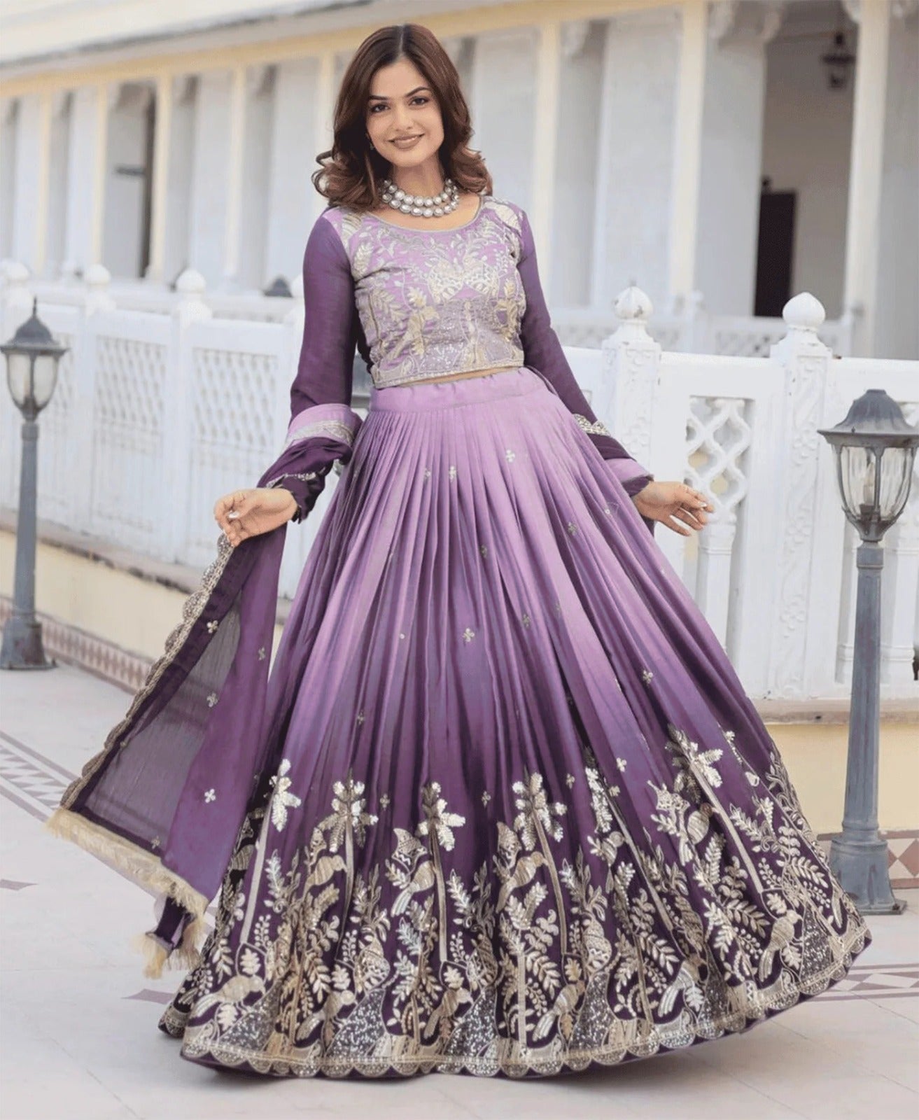 Superb Quality Fancy Neck Gown With Peacock Feather Design 🦚