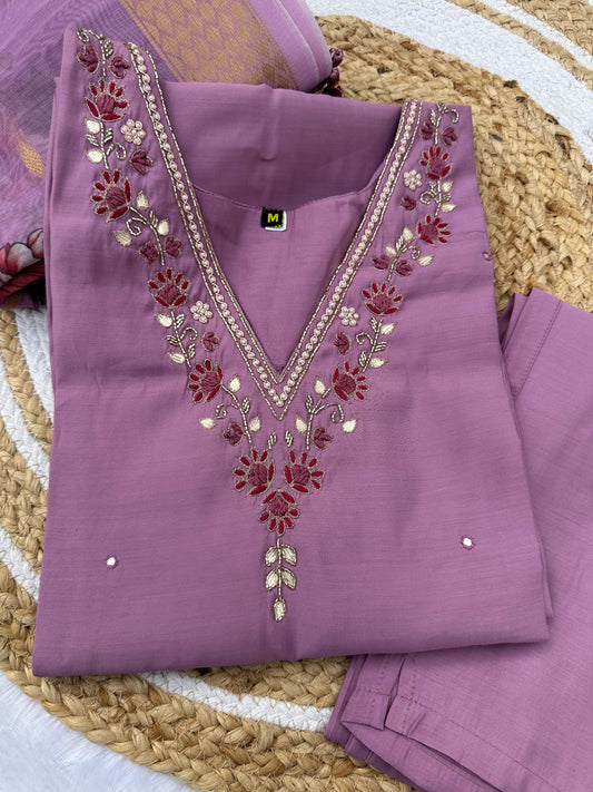 Roman silk With Cotton inner with Hand Work Kurti