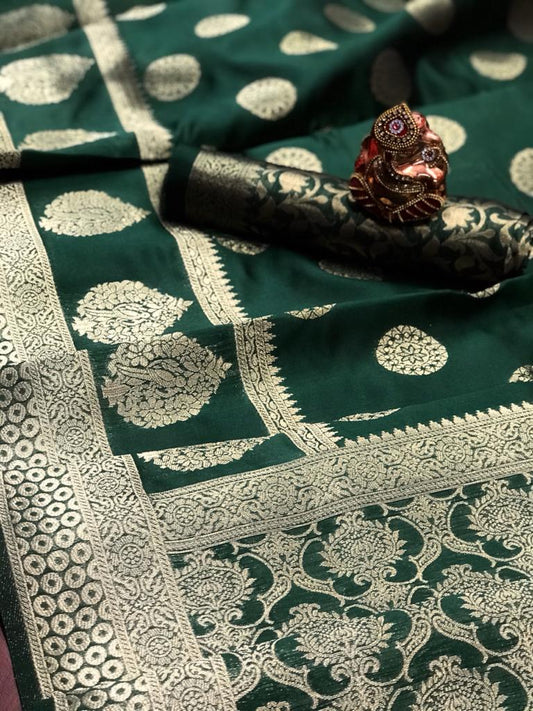 SOFT BANARASI SILK SAREE WITH WEAVING Gold JARI SAREE WITH DUBBLE BORDER AND RICH &nbsp;PALLU WITH JARI WEAVING BORDER