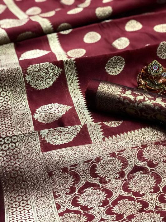 SOFT BANARASI SILK SAREE WITH WEAVING Gold JARI SAREE WITH DUBBLE BORDER AND RICH &nbsp;PALLU WITH JARI WEAVING BORDER